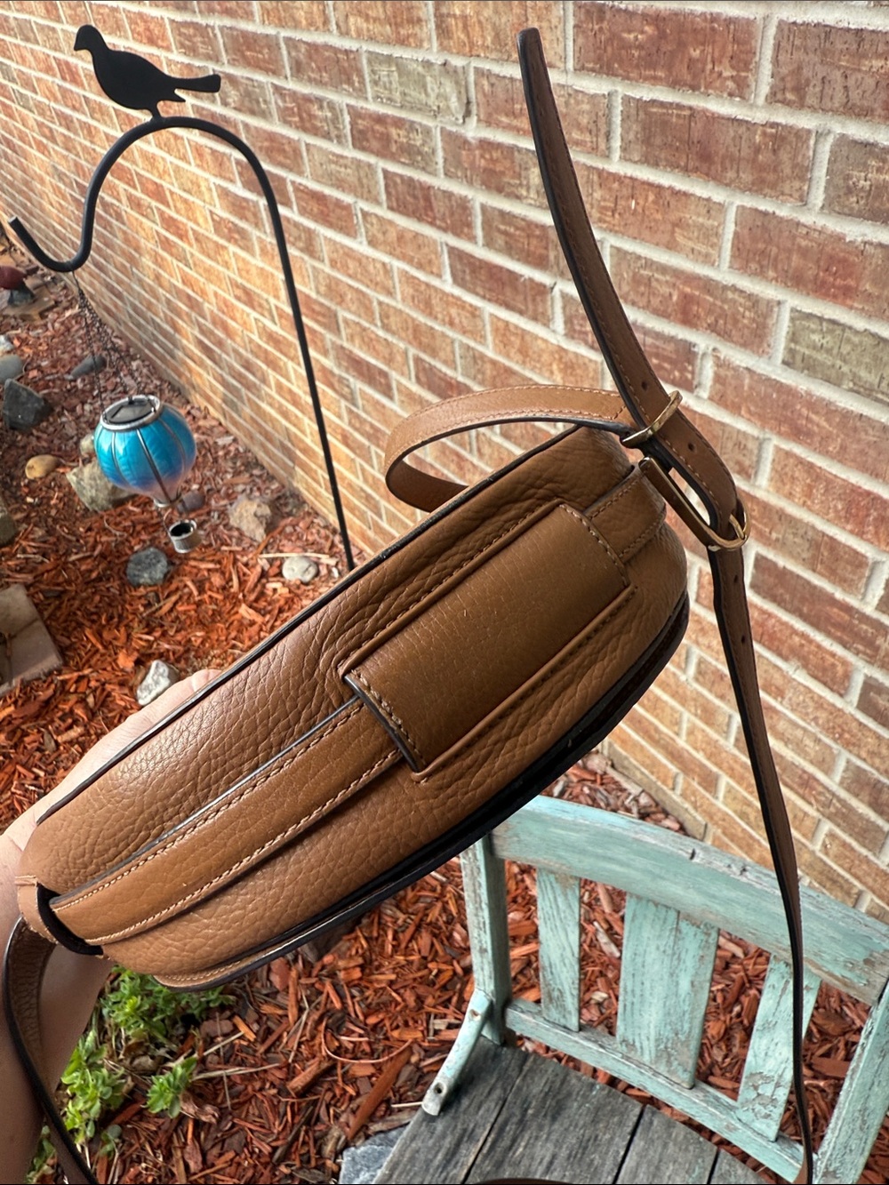 Tory Burch Serif T Leather Cognac Pebble Leather Crossbody Saddle Bag - Picture 12 of 14